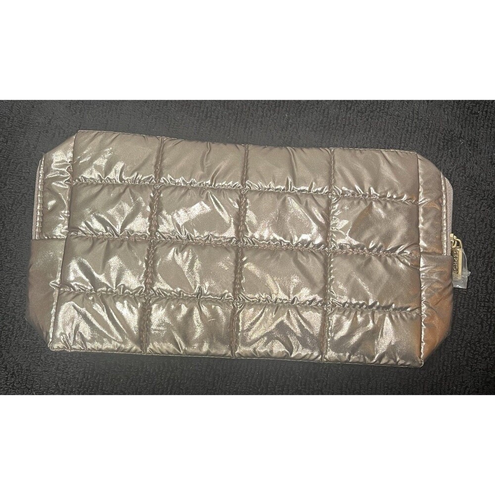 Sephora Quilted Metallic Bronze Makeup Cosmetic Travel Bag Zip Organizer Pouch